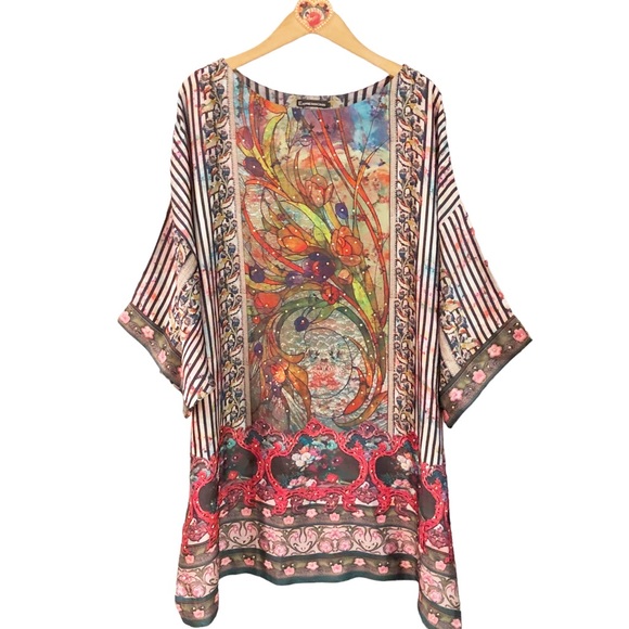 Vibrant colorful print caftan with rhinestones One Size Expressions cata… - Picture 7 of 7